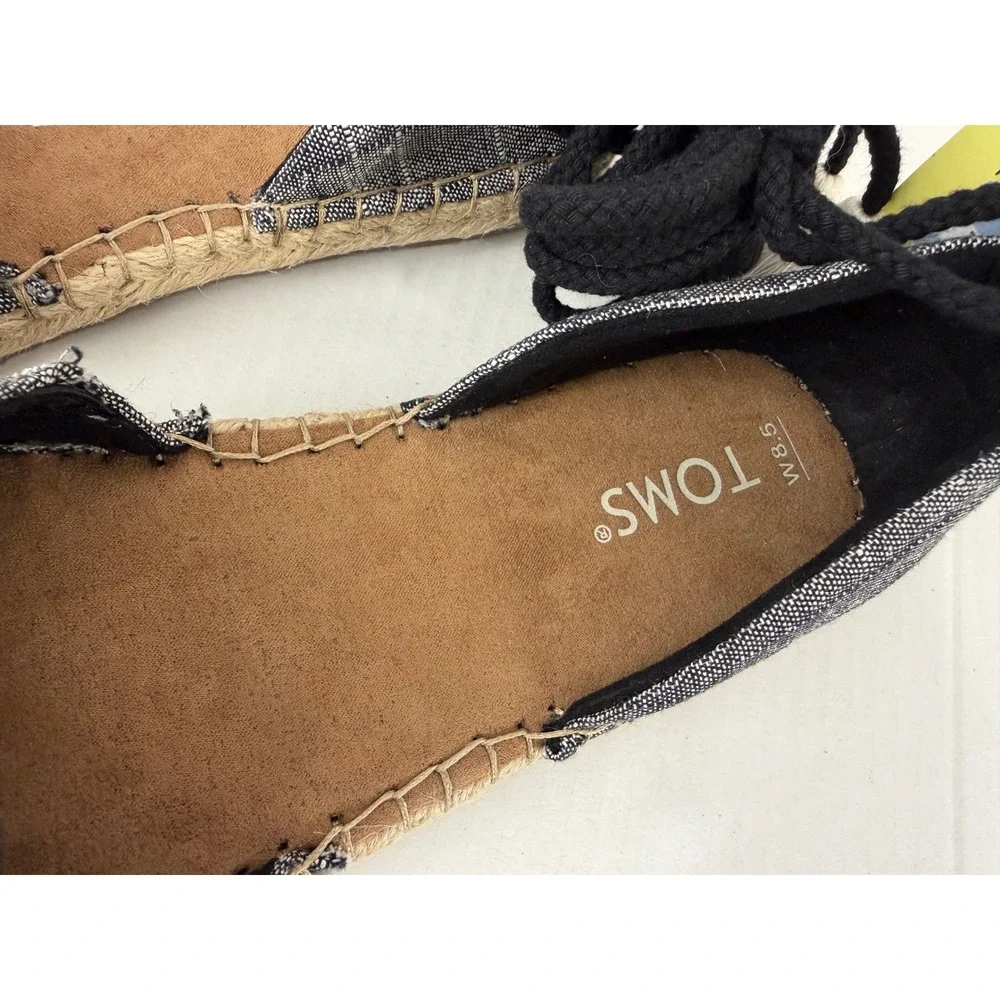 TOMS Espadrille Flats Ankle Tie Tassel Blue/Black 8.5 Boho D'Orsay